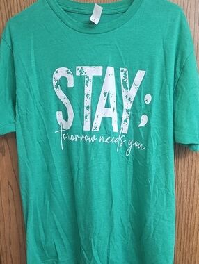 Tultex Green Graphic Tee with White "STAY" Print